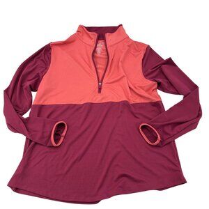 Croft & Barrow Womens Colorblock Pullover Long-Sleeve Top Coral & Burgundy Size